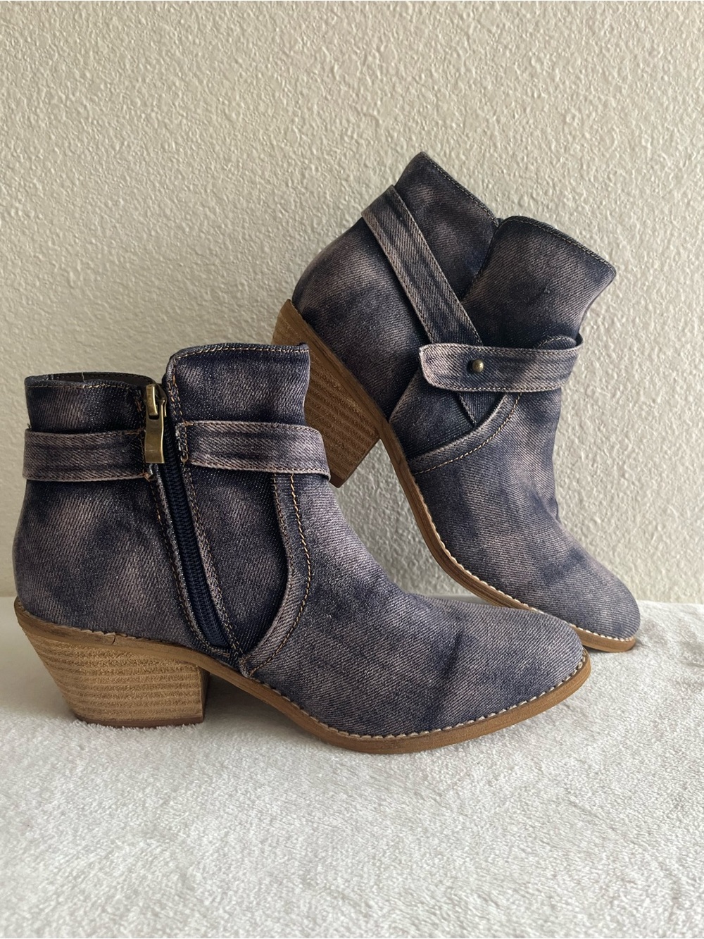 Corey’s Women's Washed Denim Ankle Booties - Blue 7